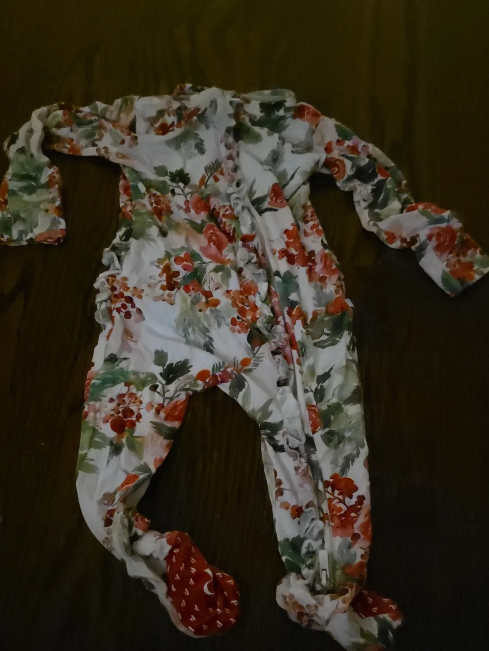 Posh Peanut Floral Footed One-Piece in White with Red & Green